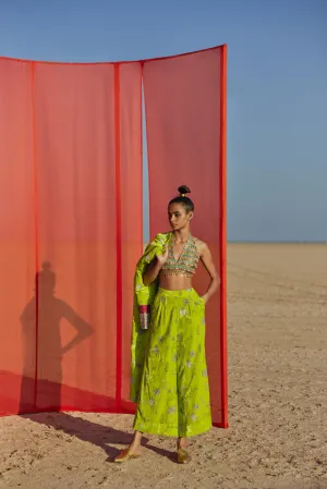 B.Lime Printed Silk Velvet Jacket Co-Ord Set