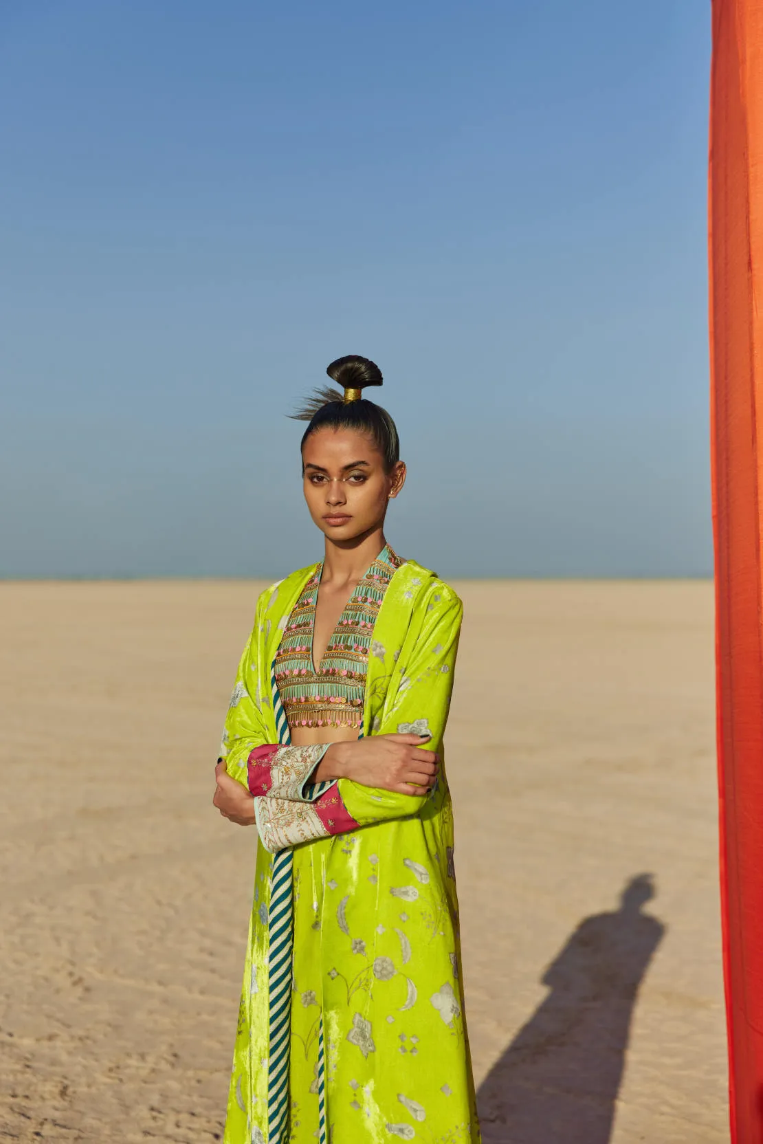 B.Lime Printed Silk Velvet Jacket Co-Ord Set