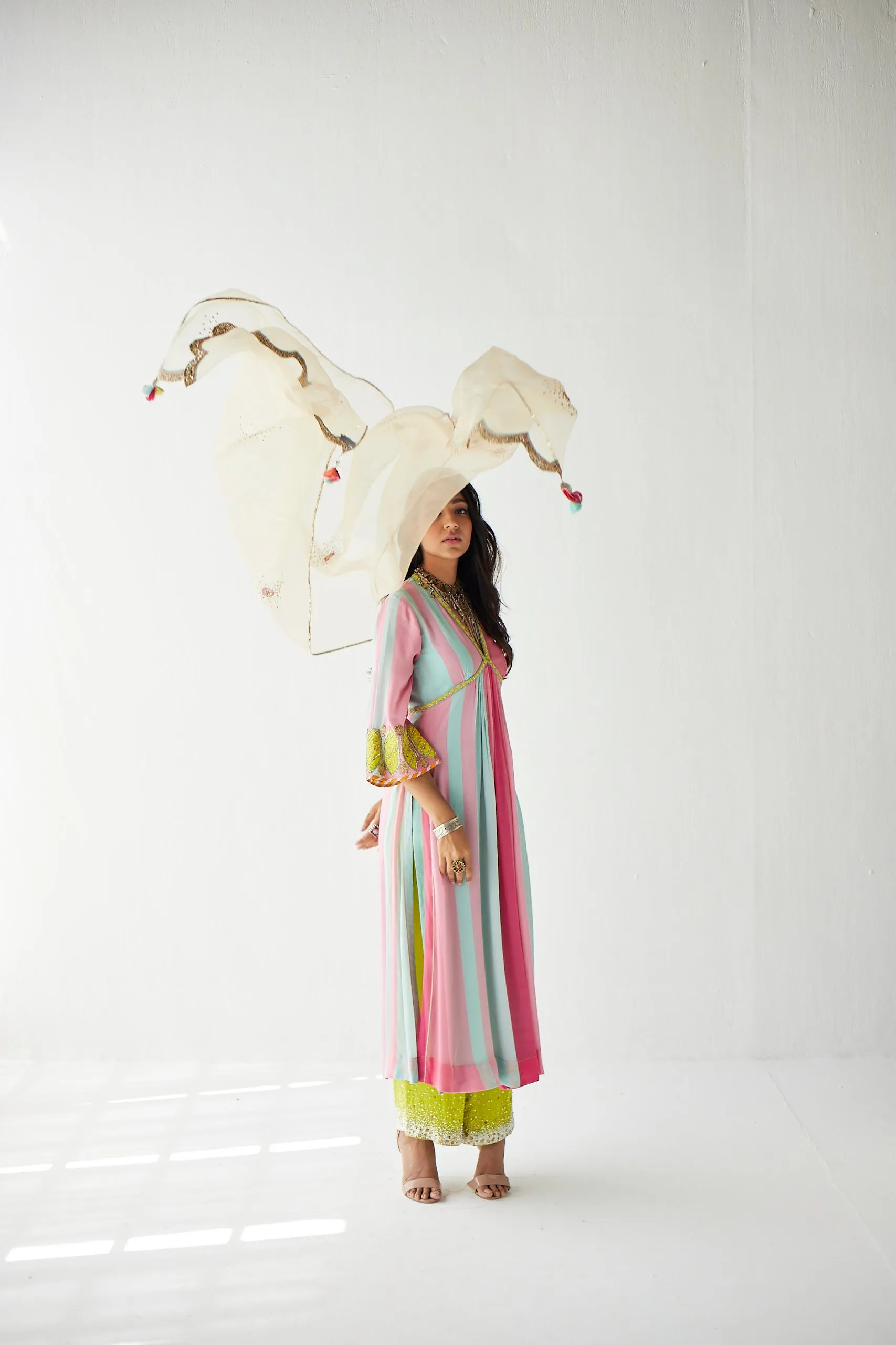 Bright Pink Bell Sleeve Kurta Set