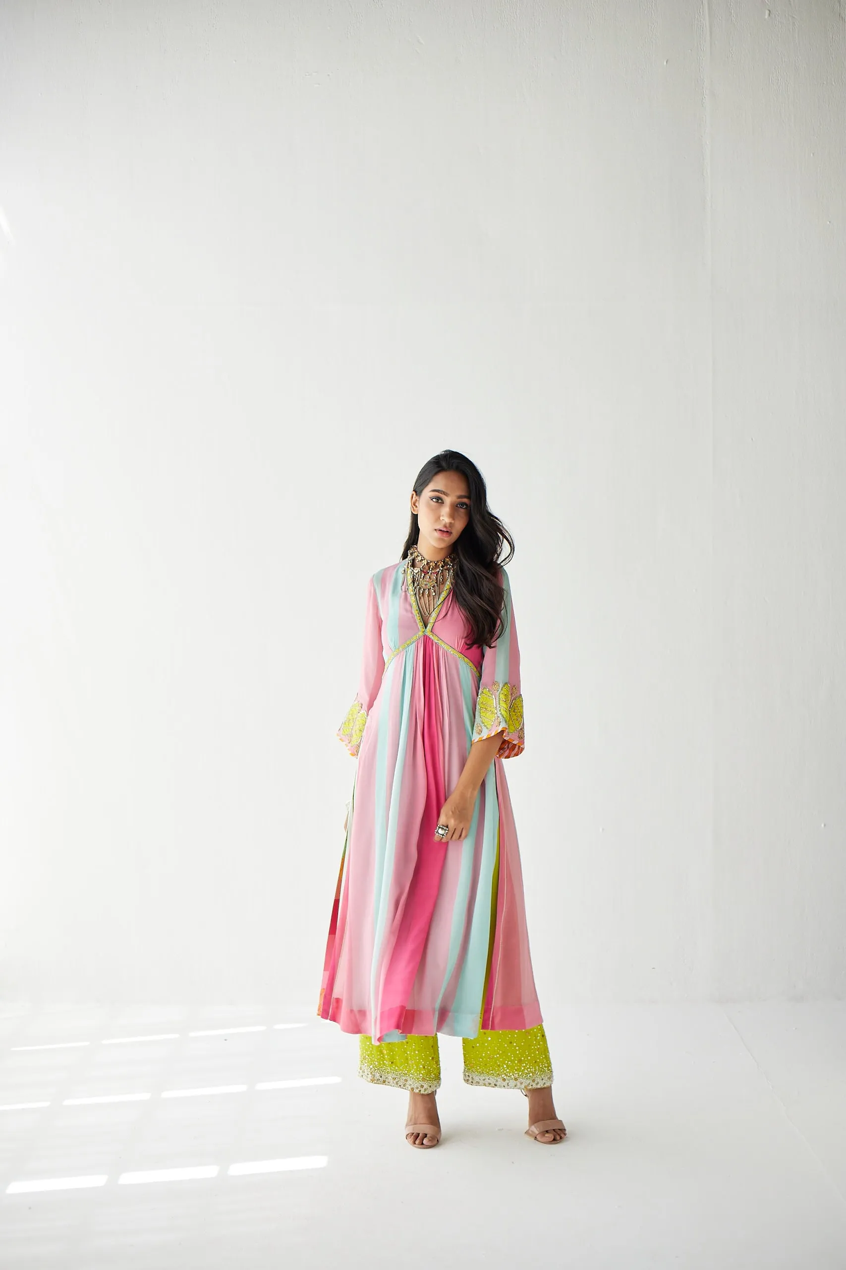 Bright Pink Bell Sleeve Kurta Set