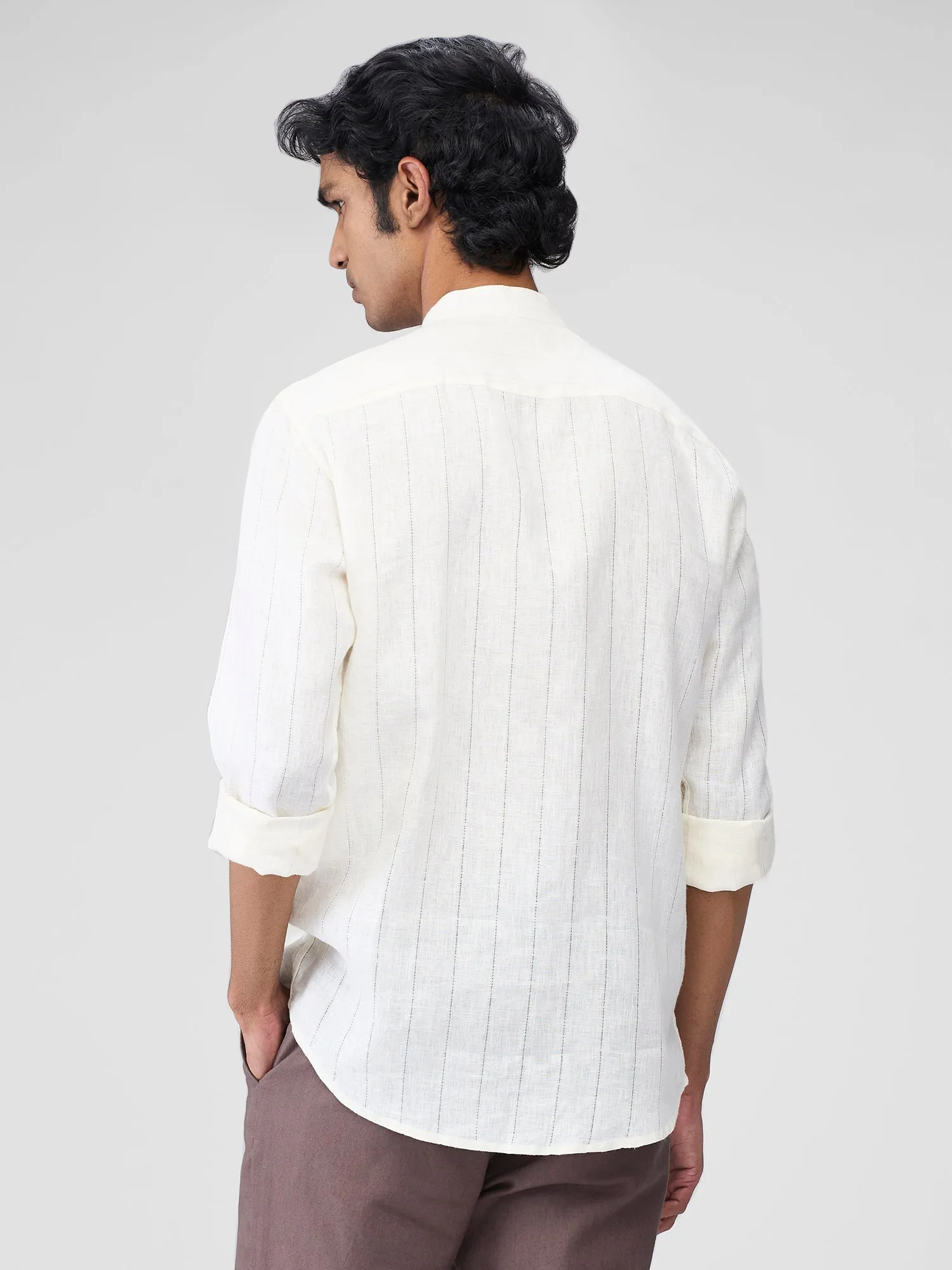 Ecru 100% Linen Stripes Shirt
