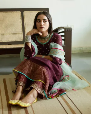 Firdaus Wine Tiered  Kurta set