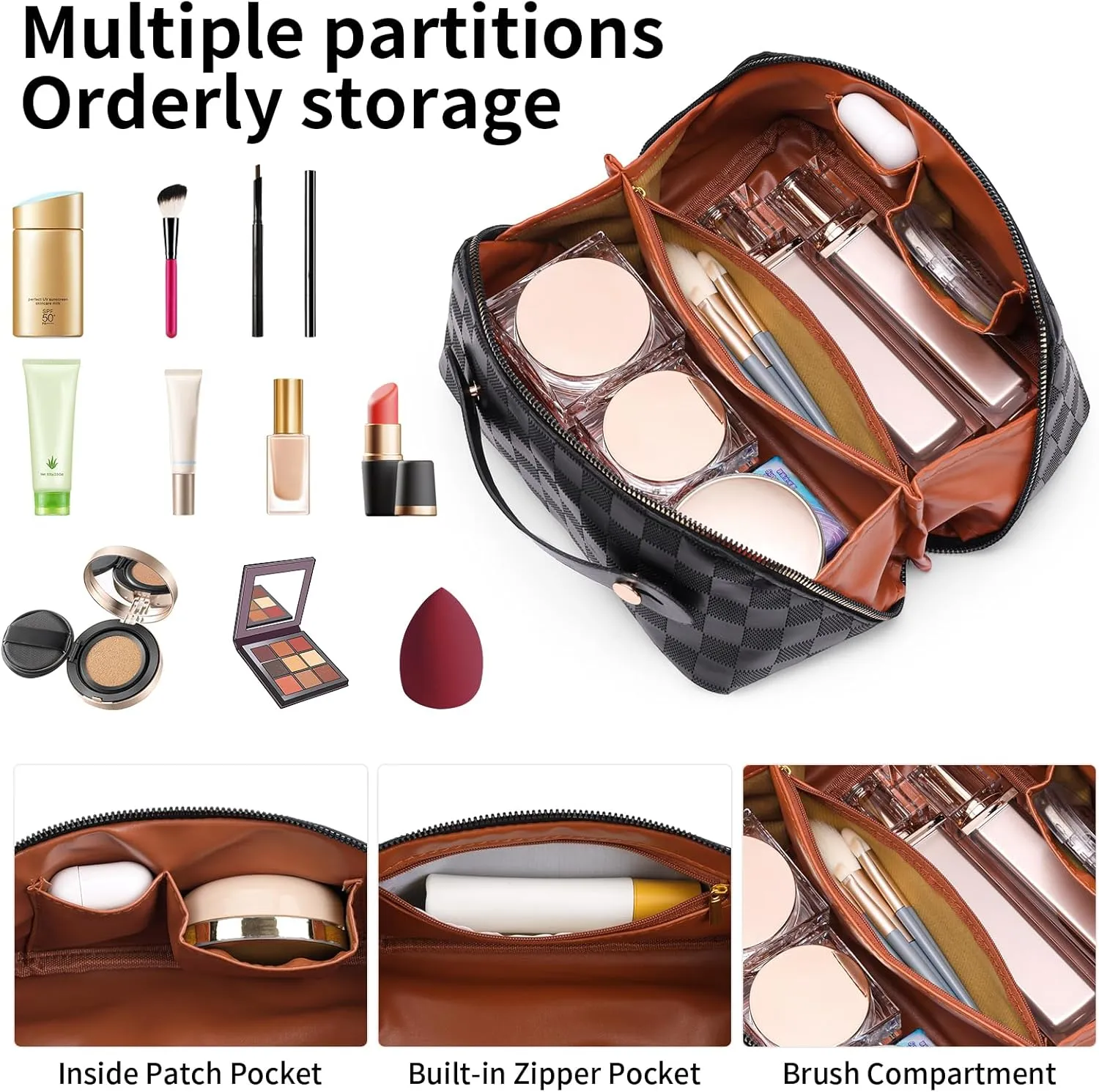 Makeup Bag Large Capacity Travel Cosmetic Bag Waterproof Makeup Organizer Bags for Women Portable Pouch Open Flat Travel Toiletry Bag