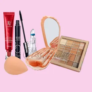 Miss Beauty New Pack of 6 Makeup deal in random ( liquid mascara , mascara , Eye Contour Powder , 5 pcs Shell/Pearl Brush set)