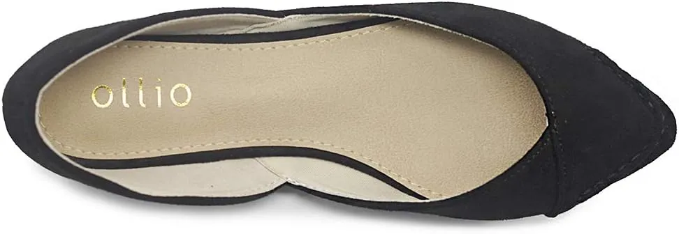Ollio Women's Shoe Faux Suede Light Comfort Stitching D'Orsay Pointed Toe Ballet Flats F78