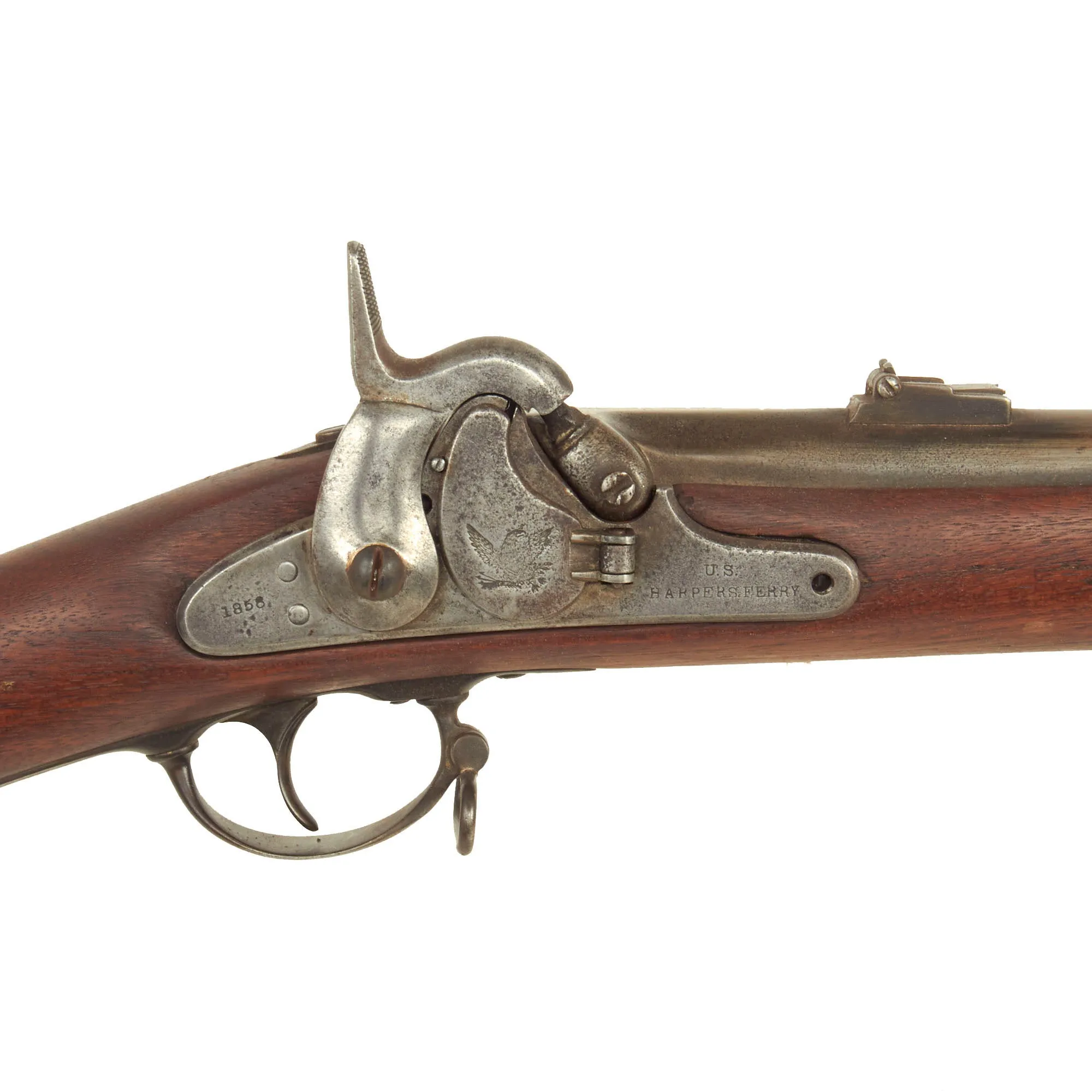 Original U.S. Civil War Springfield M1855 Rifled Musket by Harpers Ferry with Taper Primer System, Patch Box & Modified Stock - dated 1858