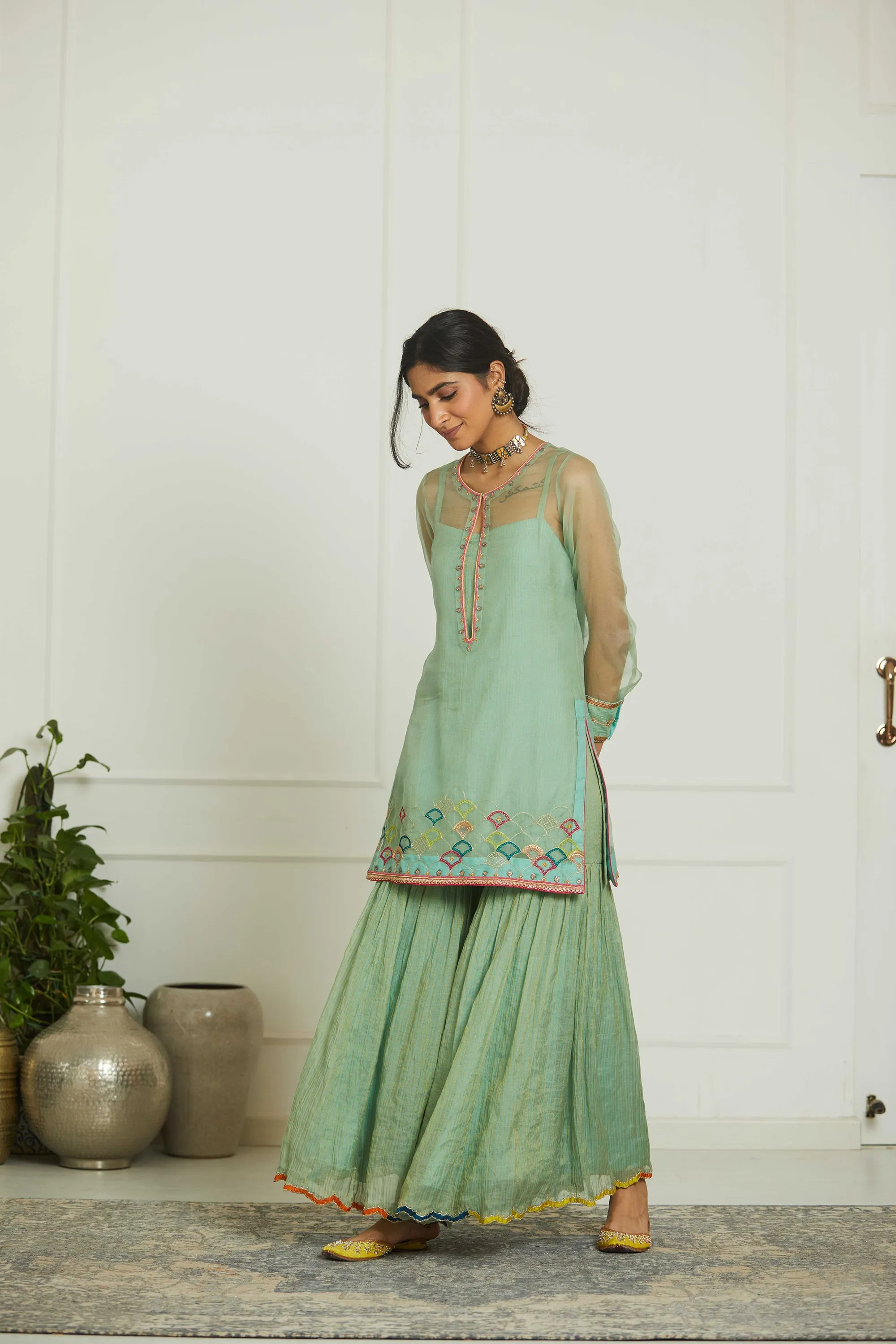 Powder Blue Organza Arch Patch Dupatta