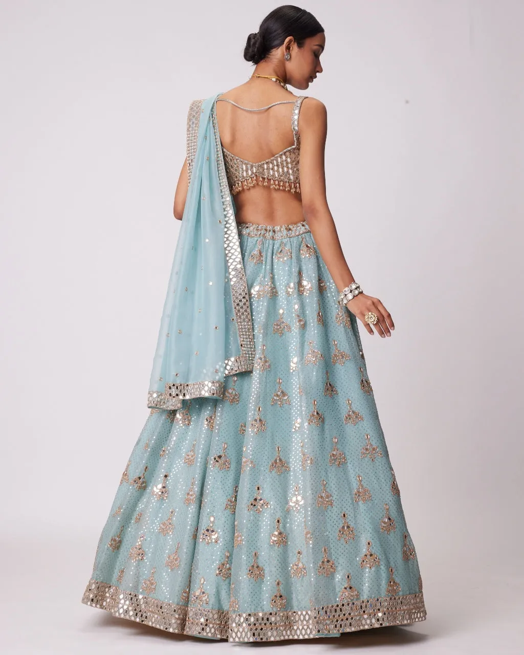 Powder Blue Organza Sequin Embroidered Lehenga Set