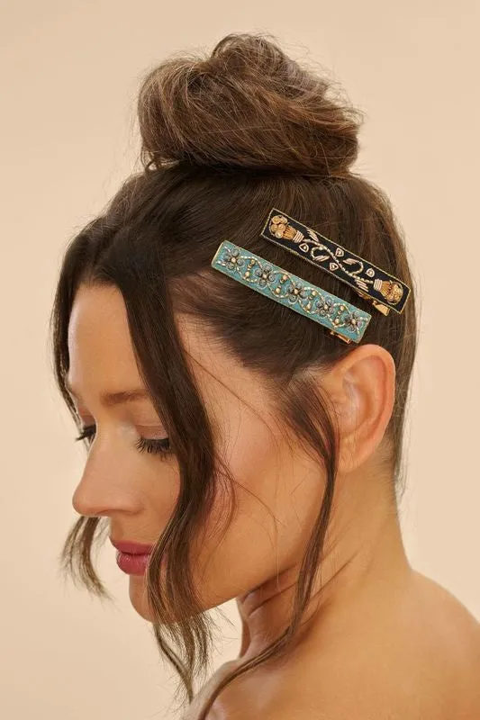 Ribbon & Vine Nrw Jew Bar Hairclips Char/Forest