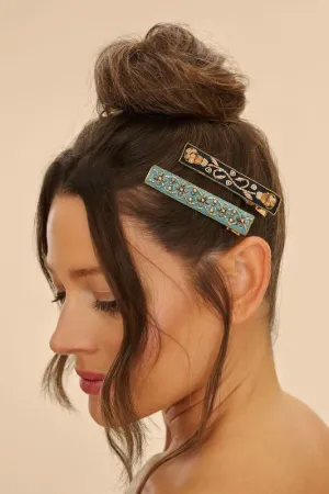 Ribbon & Vine Nrw Jew Bar Hairclips Char/Forest
