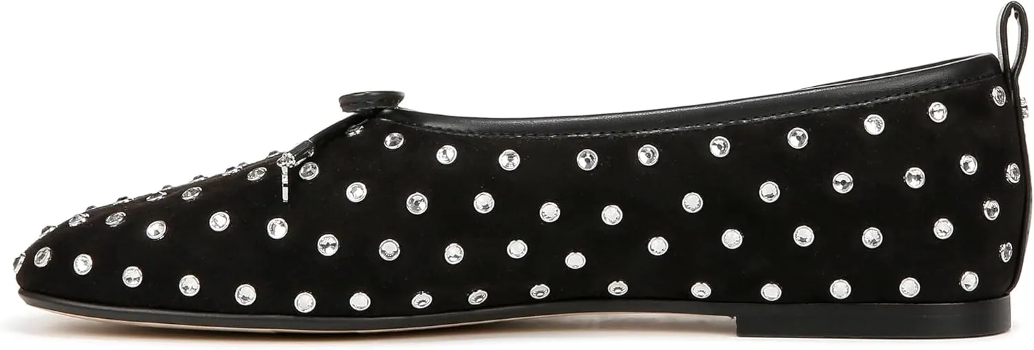 Sam Edelman Ari Black Suede Gem Slip On Pointed Toe Flexible Ballet Flats
