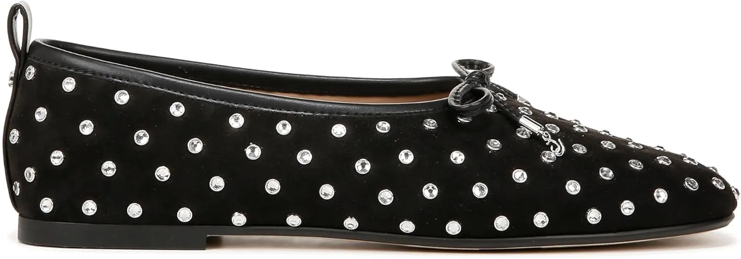 Sam Edelman Ari Black Suede Gem Slip On Pointed Toe Flexible Ballet Flats