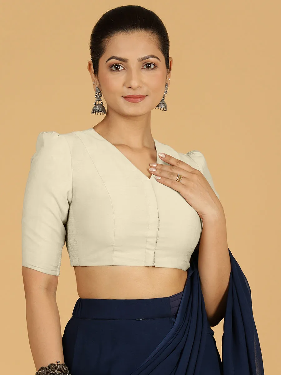 Shravani x Rozaana | Puff Sleeves Saree Blouse in Ivory